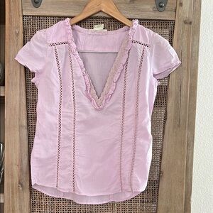💚BUY 3 for $15💚 💚 Anthropologie Women's Pink Lace Trim Cotton Top